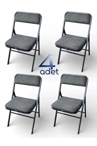 Katlanır Kamp Sandalyesi Piknik Sandalyesi Keten Gri Kumaş 4'lü